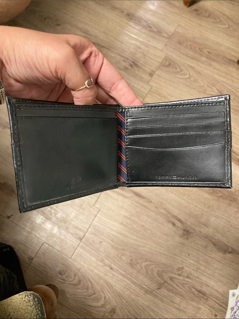Tommy Hilfiger Black Leather Wallet with Flag Accent
